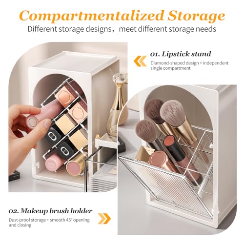 INVSSENE Stackable Makeup Organizer Countertop, Storage Perfume Skincare Cosmetic Lipstick Face Mask Makeup Brush Palettes, Ideal for Vanity Bathroom Counter - color: 3515 White+Clear