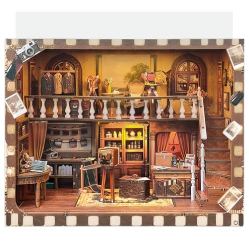 DIY Nostalgic Photo Studio Book Nook, Vintage Photography Scene Model, Time Memory Theme 3D Bookend for Adults