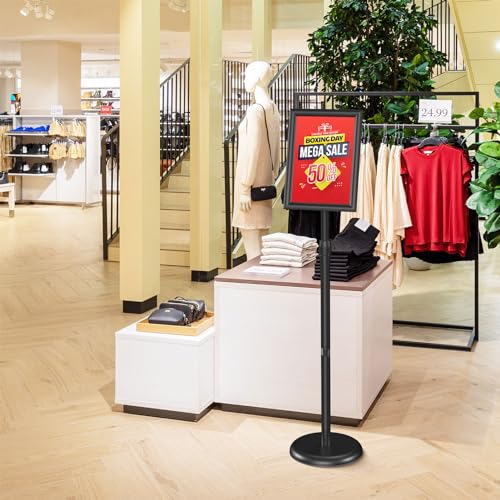 Relx Sign Holder Stand 8.5x11 inch - Adjustable Floor Standing Sign Holder - Signage Stand with Snap-Open Frame Display for Malls,Schools,Restaurants - color: black