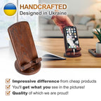 TESLYAR Wood Cell Phone Stand – Elegant Phone Holder for Nightstand & Desk | Portable Office Gift for Men, Dad & Husband | Compatible with iPhone & Android