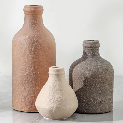 Ceramic Vase Set of 3, Vases Home Decor, Decorative Vases for Table, Boho Flower Vase Modern Neutral Vases for Room Decor, Table, Mantel,Entryway Living Room Kitchen Bedroom Bathroom - Brown - color: 009-multicolor Metallic