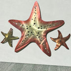 LiveInUrban Coastal Wall Art Starfish Metal Wall Sculptures, Ocean Beach Themed Metal Hanging Home Decoration 3PCS 15.6"x12.7" - color: starfish