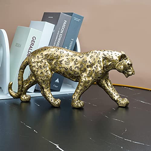 Cheetah Statue Home Decor Leopard Sculpture Resin Sitting Cheetah Figurine Desktop Table Top Ornament Decoration for Home Office-Gold Or Silver (Walking-Champagne Gold) - color: Champagne Gold