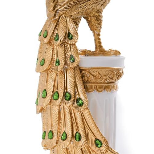 homary 27.6" Decorative Peacock Statue Large Glam Animal Sculpture Resin Crafts Home Decor for Art Ornament (White & Gold)