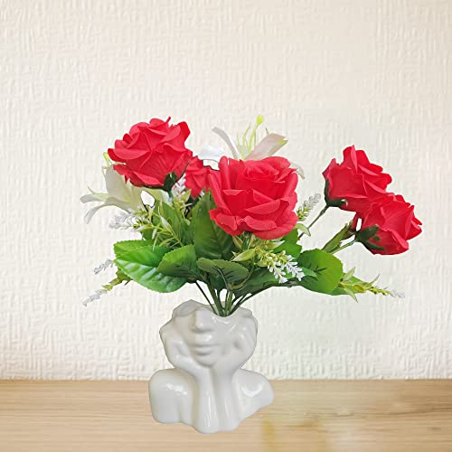 Face Vase Unique Ceramic Vase for Room,Office,Home Decor,White,A - style: White-A