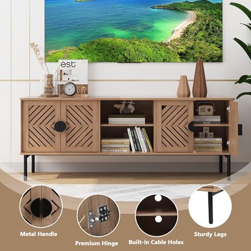 ARTPOWER 63" Modern TV Stands for Living Room, Long Entertainment Center with Storage, TV Console for 55 60 65 70 Inch TV, Bedroom TV Cabinet with Doors, Wood Media Console, Television Stand, Wood - color: Wood