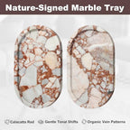 Red Marble Oval Tray 10x6 Inch - Vanity & Bathroom Organizer, Jewelry Dish, Coffee Table Decor - Natural Stone Desktop Catchall - style: Calacatta Red - 1 Pack