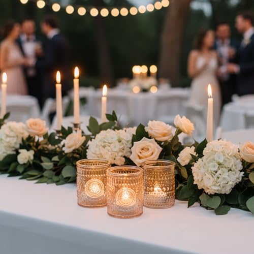 Set of 16 Gold Tealight Candle Holders, 2.56”H Votive Candle Holders with 4 Unique Patterns (Sunflower, Polka Dot, Diamond) for Valentine's Day & Spring Summer Wedding Table Decor Centerpieces - color: Gold