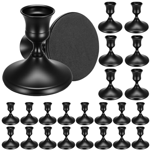 24PCS Brass Black Taper Candle Holders Set, Vintage Metal Candlestick Holders for Table Centerpiece, Wedding Reception, Festive Christmas Mantel Decoration or Home Decor - color: Black