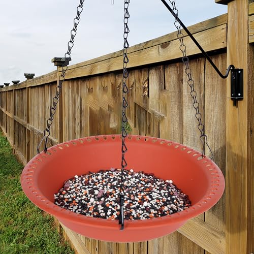 Hanging Bird Feeder Tray 12 inch with Drainage Holes Fit Most Seed, Bird-Feeder Hanging for Garden Yard Outside, Terracotta - color: Terracotta, size: 12 inch