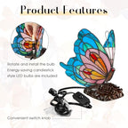 Tiffany Style Blue Pink Butterfly Table Lamp,Stained Glass Lamp,Living Room,Bedside Lamp, Nightstand Decor, Table Light - color: Blue