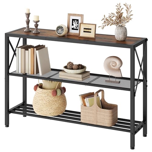 Hoctieon Industrial Console Table, 3 Tier Entryway Table, Hallway Table, Narrow Sofa Table with Shelves, Entrance Table for Entryway, Living Room, Foyer, Hallway, Office, Rustic Brown&Black - color: Rustic Brown