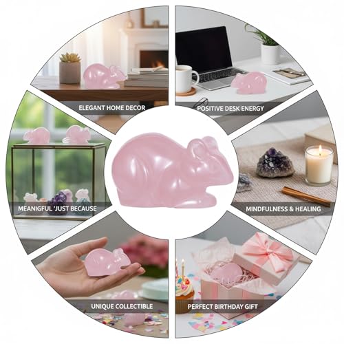 Artistone 2" Rose Quartz Mouse Figurine,Handmade Carved Rat Mice Crystal Statue Pink Gemstone Animal Sculpture Healing Stone for Feng Shui Home Office Garden Decoration