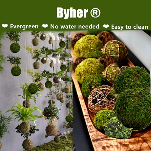 BYHER Natural Green Moss Decorative Ball,Handmade (3.5"-Set of 6) - size: 3.5"-set of 6