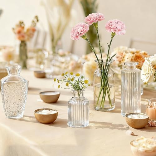 Bud Vases Set of 12, Small Mini Glass Vases for Centerpieces - Elegant Vintage Style - Perfect for Table Decor, Wedding, Party Centerpieces - Great Gift for Home Decor Lovers (Clear) - color: Clear-12pcs