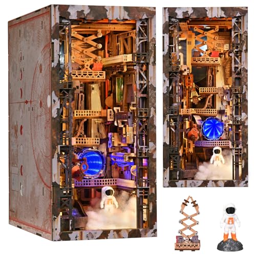 MiniCity Book Nook Kit - Industrial Space 3D Miniature Sci-Fi Scene with LED Lights, 340 Pcs DIY Assembly for Bookshelf Decor (Aerospace Foundry) - style: Aerospace Foundry
