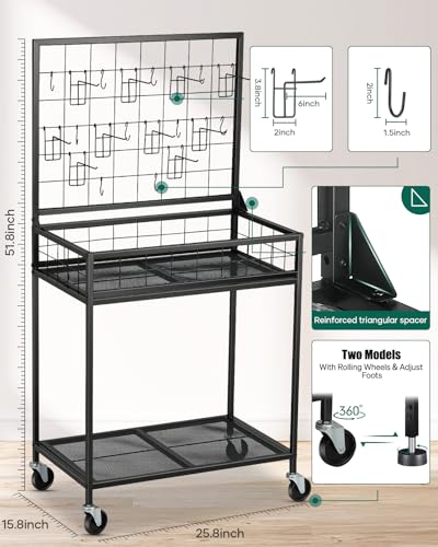 AHOWPD Grid Wall Panels Display Cart - Rolling Heavy Duty Metal Wire Grid Wall Display Stand Rack with 10 Hooks & 10 S Hooks for Craft Shows, Retail Art Fair and Flea Market (Black Cart, 1 pc) - color: Black Cart