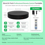 Remote-Controlled Motorized Turntable,Heavy Duty Motorized Rotating Display Stand,Speed-Adjustable Rotating Platform,Multi-Mode Photography Turntable for 3D Scan,Photography(19.7in/Black) - size: 19.7inch/Black/500Lbs Load