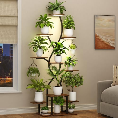 63" Plant Stand Indoor with Grow Lights 10 Tier Indoor Plant Shelf X Shape Plant Shelf for Indoor Plant Multiple Metal Corner Plant Stand Plant Holder Plant Rack Indoor - color: Monochromatic, size: Width-31 in