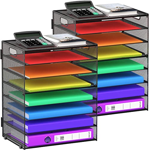 8 Tier Paper Letter Tray Organizer with Handles, Mesh Desk File Holder Storage Organization for Home School Classroom & Office (Black-2Pack) - color: Black-2pack