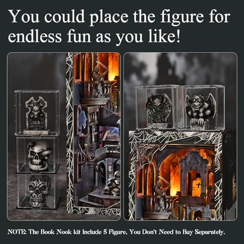 MiniCity Magic Booknook Building Set with LED Light, Mini Bookend Building Kit for Bookshelf & Home Decor, DIY Miniature Book Nook Building Model for Kids Adults Teens (Haunting Relics) - style: Haunting Relics