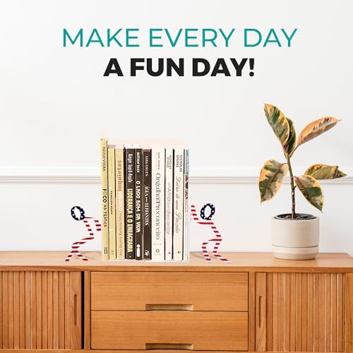 Figurine Bookends with Book-Holding Characters - Steel with Epoxy Coating - Decorative Pair of Book Holders for Shelves, Desk, and Office - Patriotic American Flag Colors – Geguton - color: Liam Classic - Colorful