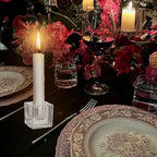 18 PCS Square Glass Taper Candle Holder for Candlesticks Holders Glass Candle Holder for Table Centerpiece Crystal Candle Holders Clear Candlestick Holder for Wedding Party