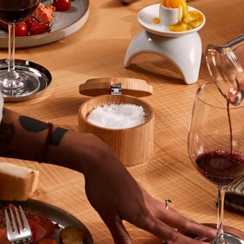 Holcomb Stash Salt Cellar – Handcrafted Ash Wood Salt Box with Lid & Metal Accent Elegant Countertop Luxury Salt Holder for Sea Salt, Spices Modern Kitchen Essentials, Home Decor Hostess Gifts