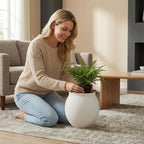 Round Wide Mouth White Ceramic Vase -9.7" Large Flower Pot with Drainage Hole for Indoor Plants, Gravel Textured Cream White Vase & Planter for Home Decor