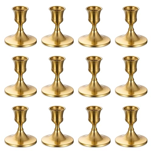Sziqiqi Candlestick Holders Taper Candle Holders - Gold Candle Stick Candle Holder Bulk Decorative Table Centerpiece for Wedding Reception Christmas Dinner Bridal Showers Party Decor Pack of 12 - color: Gold-style 2, size: 12 Pcs
