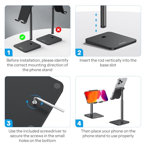 OMOTON Cell Phone Stand, Adjustable Angle Height Desk Phone Dock Holder for iPhone Air /17/17 Pro/XS Max/XR, Samsung Galaxy S20 / S10 / S9 / S8 and Other Phones (3.5-7.0-Inch), Black - color: Black