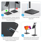 OMOTON Cell Phone Stand, Adjustable Angle Height Desk Phone Dock Holder for iPhone Air /17/17 Pro/XS Max/XR, Samsung Galaxy S20 / S10 / S9 / S8 and Other Phones (3.5-7.0-Inch), Black - color: Black