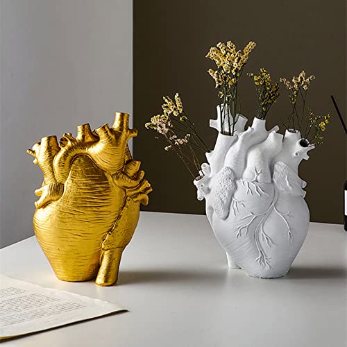 Vase Flower Vases Heart Shaped Decor Resin Flower Pot Modern Unique Nordic Art Style Decorative Vase for Home Wedding Gift Desktop Living Room Decoration - Gold - color: Golden