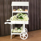 Sunnydaze Flower Cart Display Stand with Wheels - Dessert Candy Cart - Market Flower Display Stand - 2 Shelves - Fir Wood - White - color: White