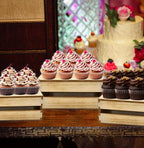 Gift Boutique 4 Pcs Wooden Buffet Risers, Rustic Wood Cake & Dessert Display Stands, Square Food Risers for Buffet Table, Appetizers & Cupcakes, Wedding, Party & Event Décor (4 Sizes)