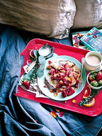 KAQAHIDO Large Melamine Serving Trays for Eating, 17.5’’ x 12’’ Serve Platter for Appetizer, Charcuterie, Food, Snack, Cupcakes, Dessert, BPA-Free, Dishwasher Safe Tray, Set of 2, Red - color: Red