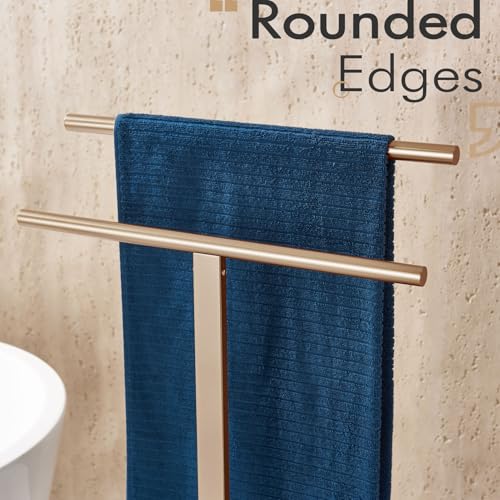 KOKOSIRI Standing Towel Rack for Bathroom Floor 2-Tier Towel Holder Free Stand with Heavy Marble Base Thicken Steady Champagne Bronze Stainless Steel THS0005-CPG - color: Champagne Bronze