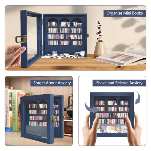 Anxiety Bookshelf – Mini Books Display for Stress Relief and Fun Decor, Perfect Decorative Miniature Library for Book Lovers, Ideal for Home Decor, Office Décor, and Thoughtful Gift Giving - Blue - color: Blue