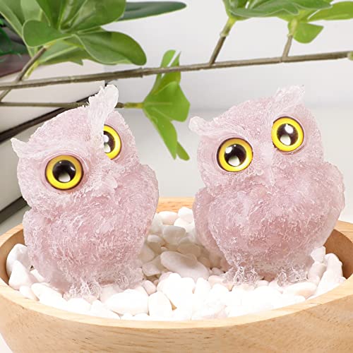 mookaitedecor Rose Quartz Owl Statue Sculpture Stone, Carved Animals Night Owl Figurine Crystal Ornament for Desktop Office Home Decor - color: Pink, size: 2.36 inch