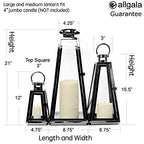 Allgala 3-PC Lantern Set 24 Inch Jumbo Deluxe Modern Indoor/Outdoor Candle Lantern Set Black Stainless Steel Tapered Trapezoid Frame with Tempered Glass for Garden Patio Fireplace Wedding - color: Taper Black