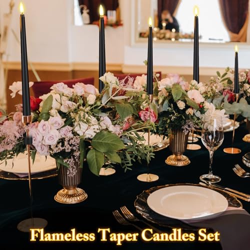 Rossesay 24 Pcs Flameless LED Taper Candles Battery Operated Candles 8.58'', 9.69'', 10.98'', 12.91'', 12.8'' Flameless Candlesticks Flickering for Halloween Christmas Church Wedding(Black) - color: Black, size: 8.58'', 9.69'', 10.98'', 12.91'', 12.8'', s