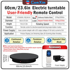 23.6In Remote Large Motorized electric turntable Rotating platform Photography Turntable Motorized lazy susan Base giratoria para for Photography,3D Scanner,Heavy duty display(Load Range:220~500lbs) - size: 23.6inch/Black/500Lbs Load