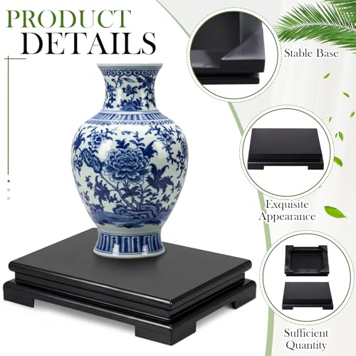 Chunful 2 Pcs Rectangle Wooden Display Stand Wood Vase Display Base Black Pedestal Stand Rectangle Vase Riser for Vases Teapot Trophy Collectibles Aquarium Lamp Home Decoration(10.2 x 8.9 x 1.8 Inch) - size: 10.2 x 8.9 x 1.8 Inch