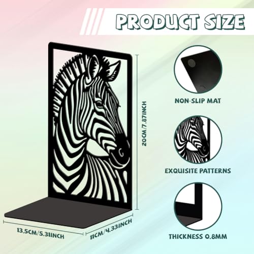 Peacoblue Metal Bookends for Shelves, Modern Decorative Heavy Duty Study Book Ends Stoppers for Office, Desk, Shelf, Room 5.3"x4.3"x7.9" Cast Iron Simple Tall Bookends 1 Pair (Zebra) - style: Zebra