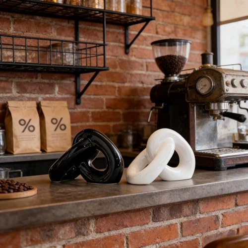 2pcs Ceramic Chain Link Knot Paperweight Figurine and Statue, Coffee Table Decor,Farmhouse Decoration for Home,Boho Ornament for Shelf Decorations,Bookshelf Decorative Objects