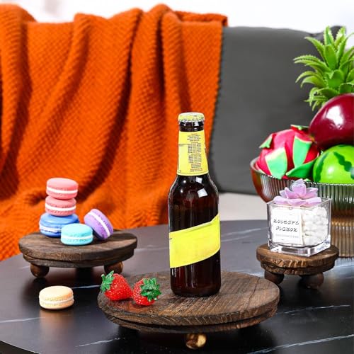 Amyhill 3 Pcs 8/6/4 Inch Wooden Risers for Display Wood Pedestal Stand Mini Tray Stand Round Wooden Pedestal Holder Rustic Riser for Decor Tiered Tray Decor Home Kitchen(Brown) - color: Brown, size: 8/6/4 Inch
