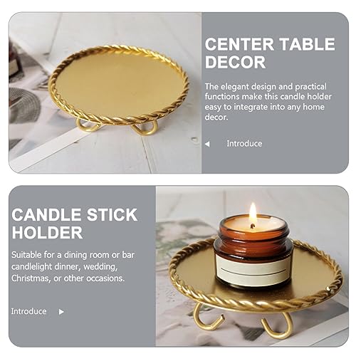 Homoyoyo 2pcs Gold Candle Holders Decorative Candlesticks Iron Pillar Plate Candle Pedestal Candle Stand Table Centerpiece for Led Wax Candles Wedding Dinner Tables - size: 10X3.5CM