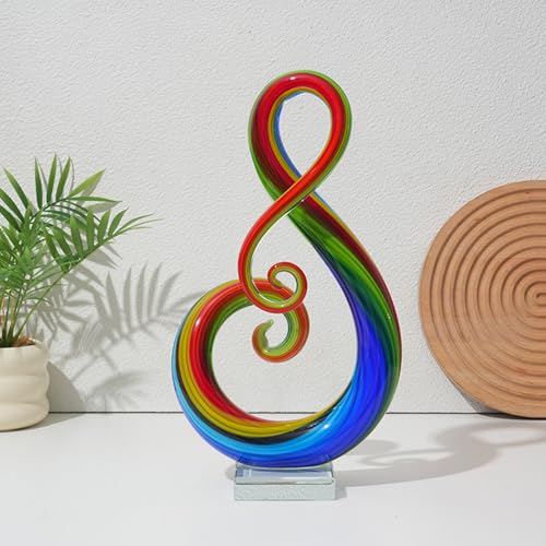 Handmade Glass Sculpture, Luxury Home Decor Art Object, Unique Decorative Tabletop Figurine for Living Room, Coffee Table, Mantel, Showroom – Modern Artistic Centerpiece (Rainbow Notes) - color: Rainbow Notes