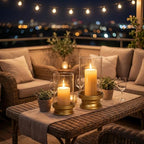 Gold Hurricane Candle Holders Set of 2 with Glass - Modern Pillar Candle Stands for Fireplace Mantel, Dining Table Centerpiece & Home Decor, 7.1" & 9" High
