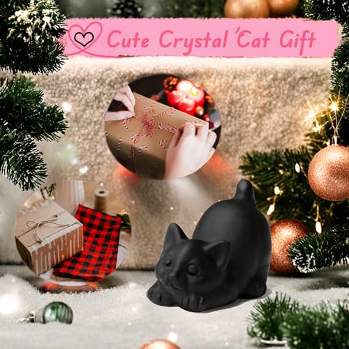 2" Black Cat Statue Obsidian Crystal Cat Decor Figurines Carved Room Decor for Desk Lazy Sculpture Handcrafted Healing Stone Natural Gemstones Spiritual Gifts for Cat Lovers - color: Black-matt Obsidian